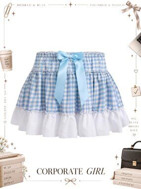 Gingham Pleated Ruffle A-Line Mini Skirt Lace Hem Cosplay Costume